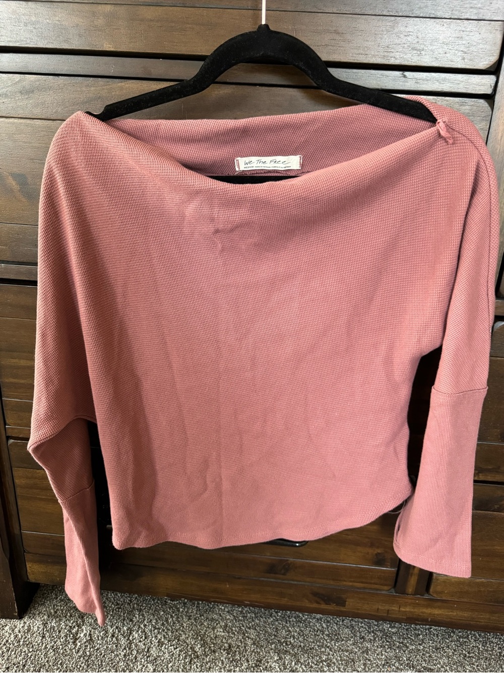 We The Free Rose Slant Shoulder Waffle Knit Top